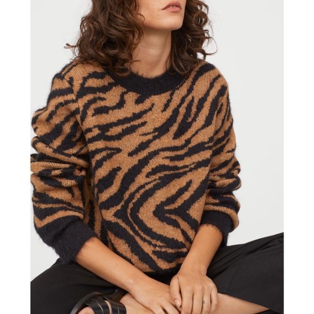 H&M Brown and Black Tiger-Striped Knit Sweater